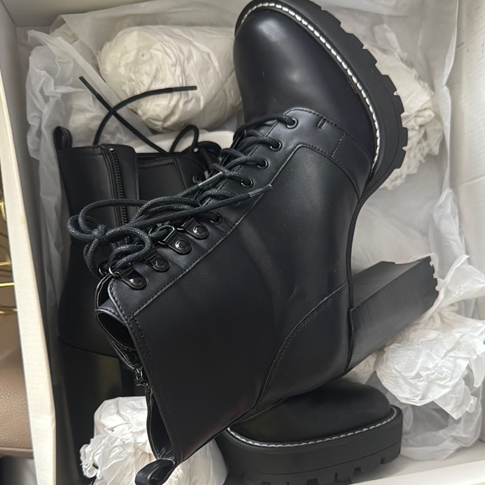 Nordstrom Black Lace-Up Chunky Boots